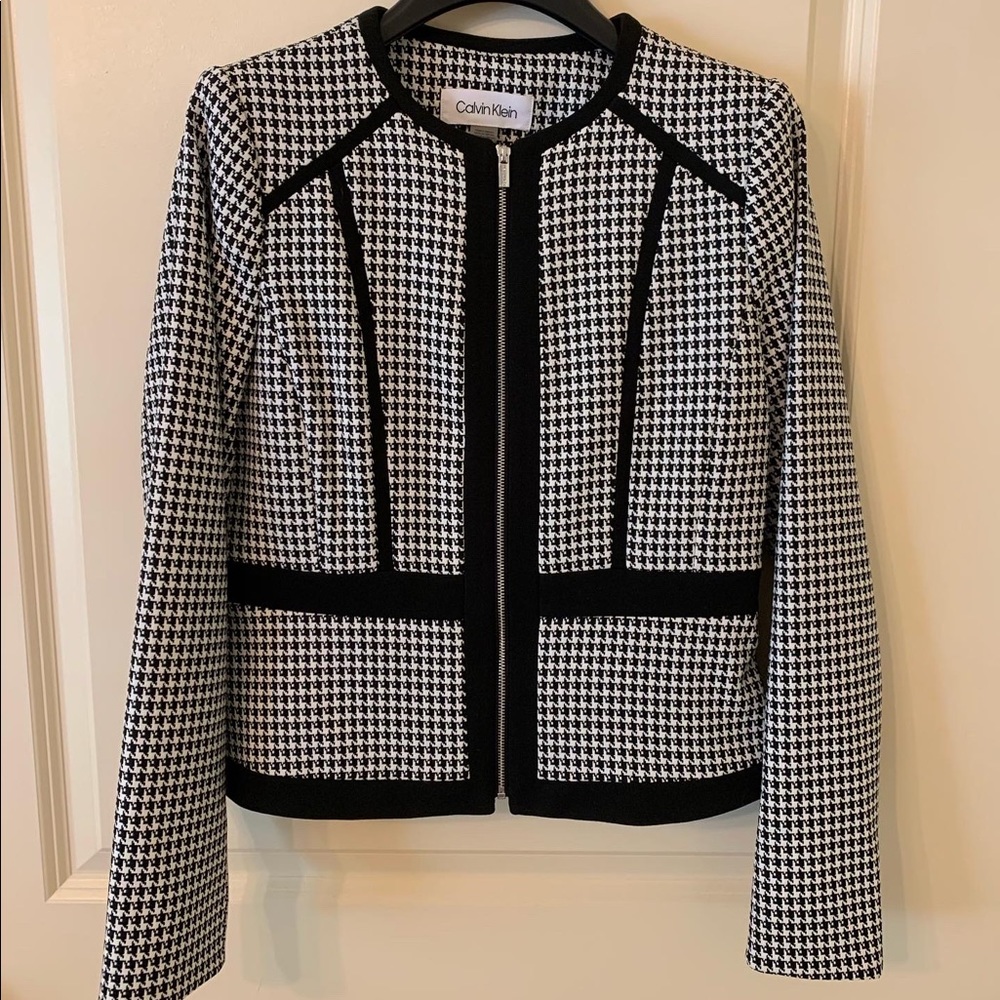 Calvin Klein houndstooth skirt and blazer suit